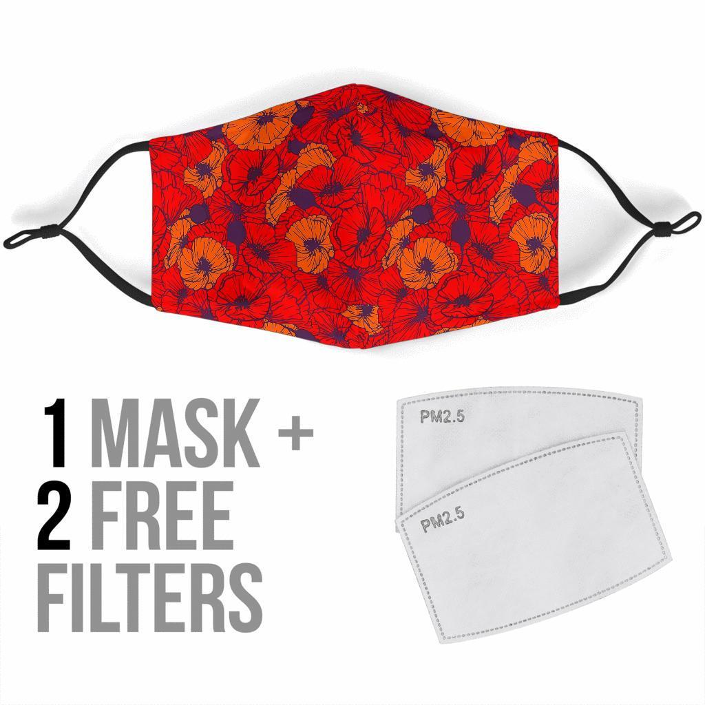 Red Poppy Floral Pattern Print Face Mask-grizzshop