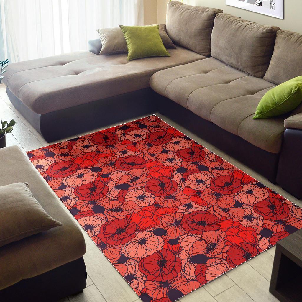 Red Poppy Floral Pattern Print Floor Mat-grizzshop