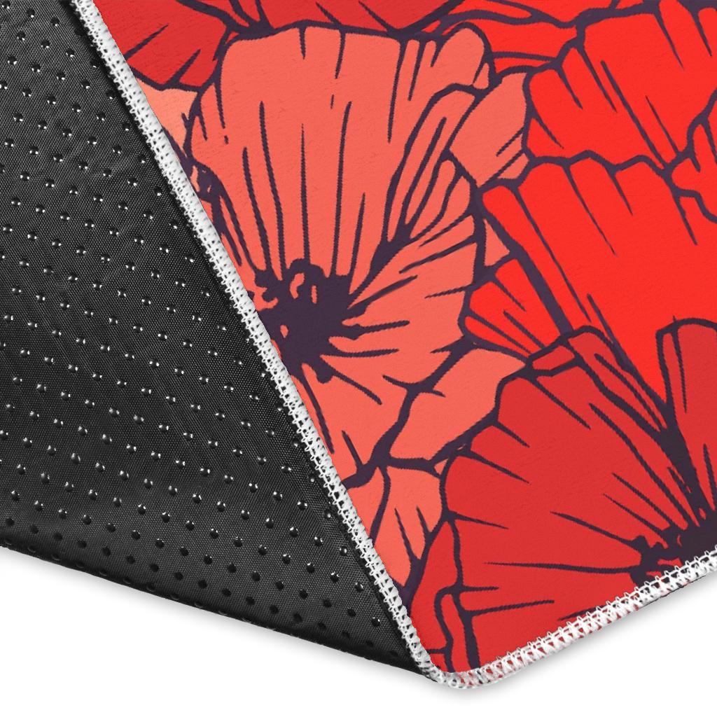 Red Poppy Floral Pattern Print Floor Mat-grizzshop