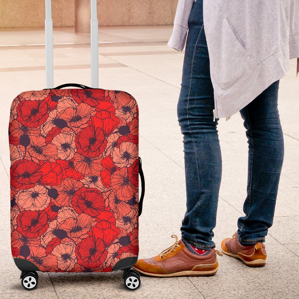 Red Poppy Floral Pattern Print Luggage Cover Protector-grizzshop