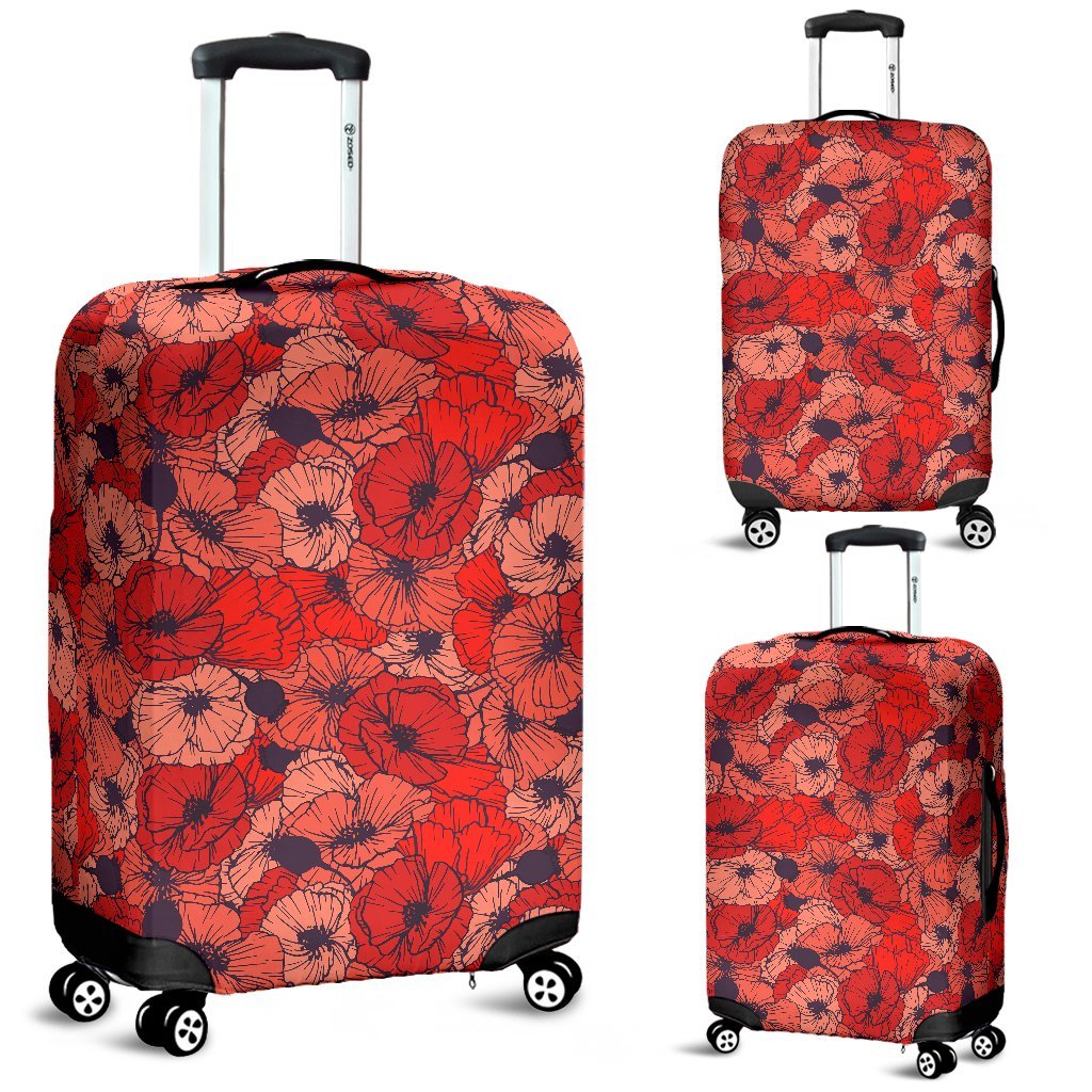 Red Poppy Floral Pattern Print Luggage Cover Protector-grizzshop