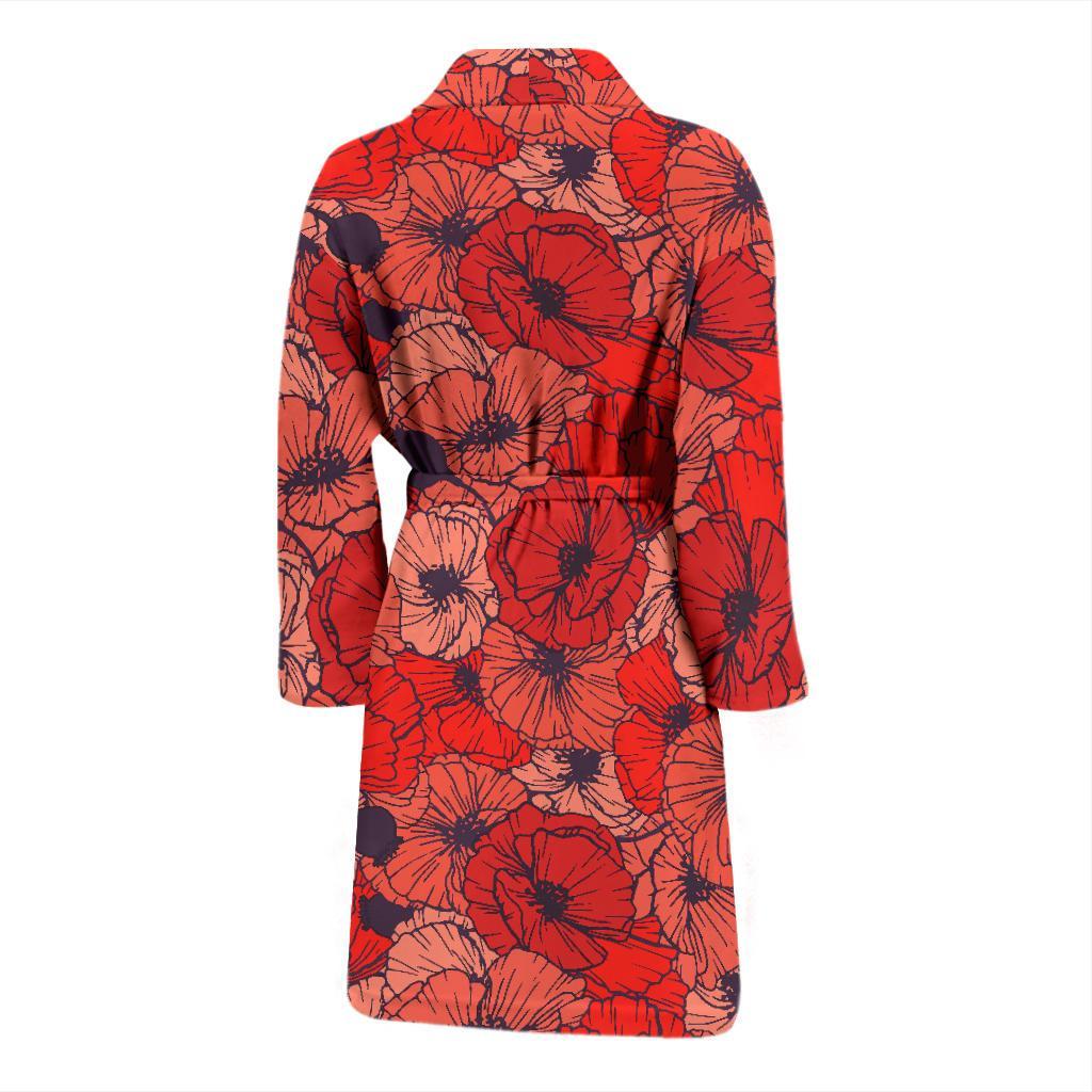 Red Poppy Floral Pattern Print Men Long Robe-grizzshop