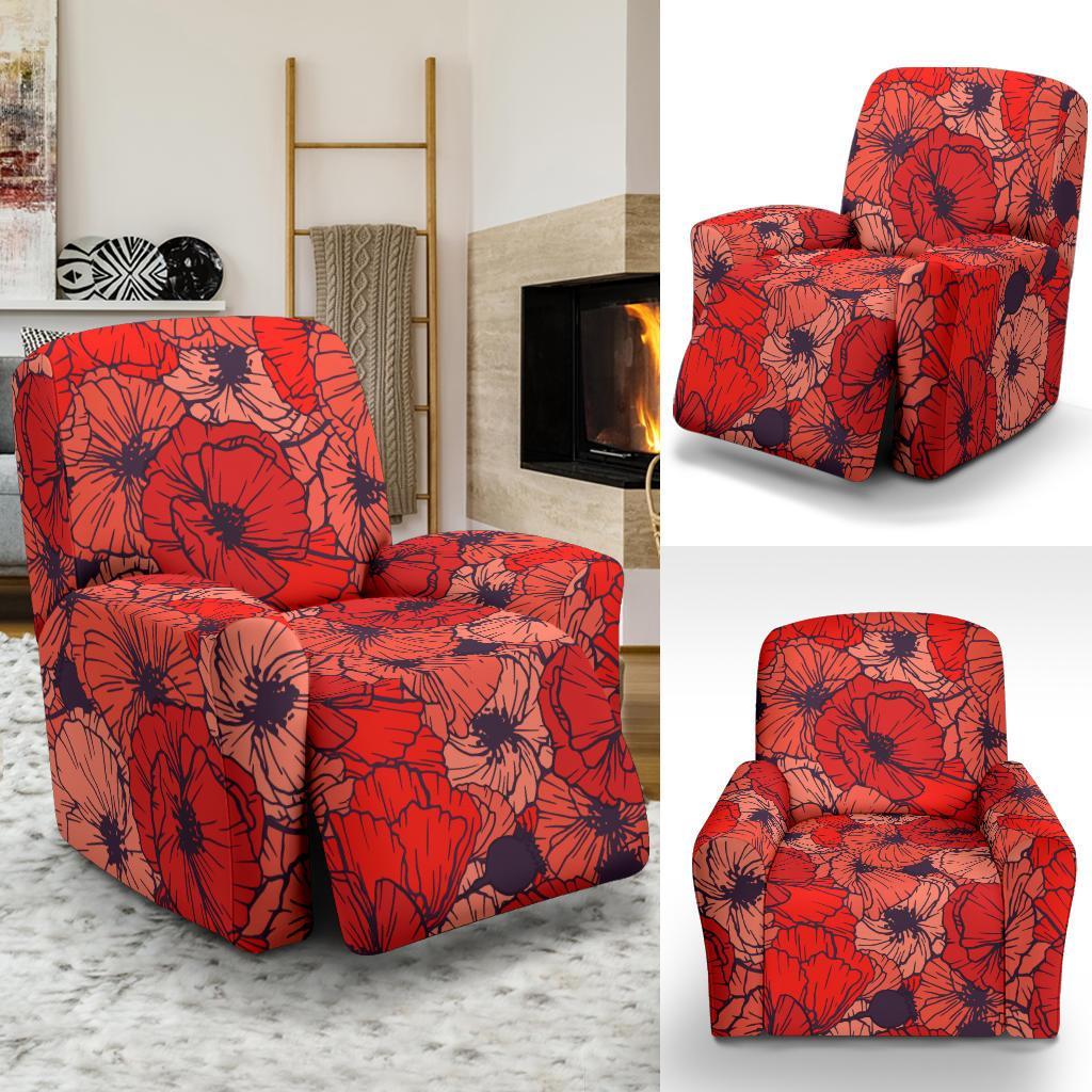 Red Poppy Floral Pattern Print Recliner Cover-grizzshop