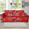 Red Poppy Floral Pattern Print Sofa Covers-grizzshop