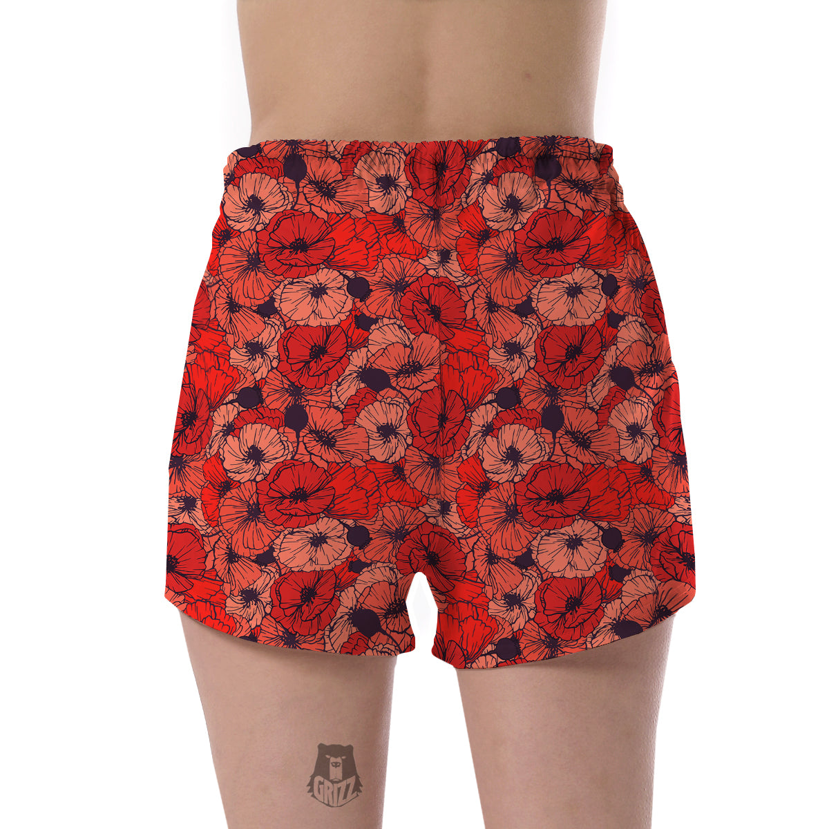 Red Poppy Floral Pattern Print Women's Shorts-grizzshop