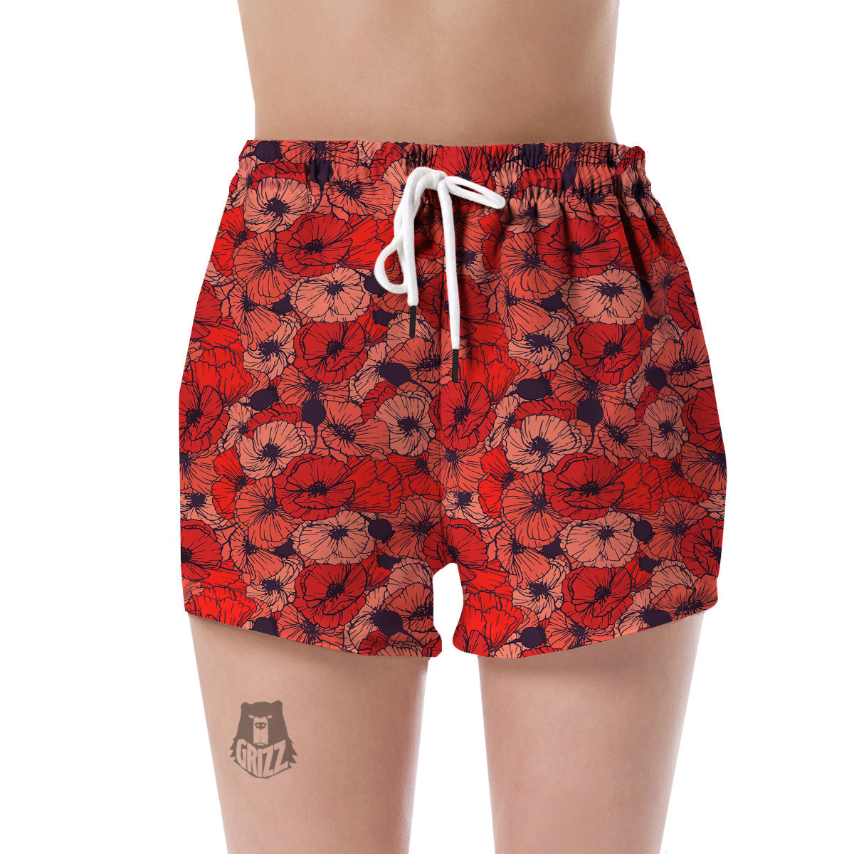 Red Poppy Floral Pattern Print Women's Shorts-grizzshop
