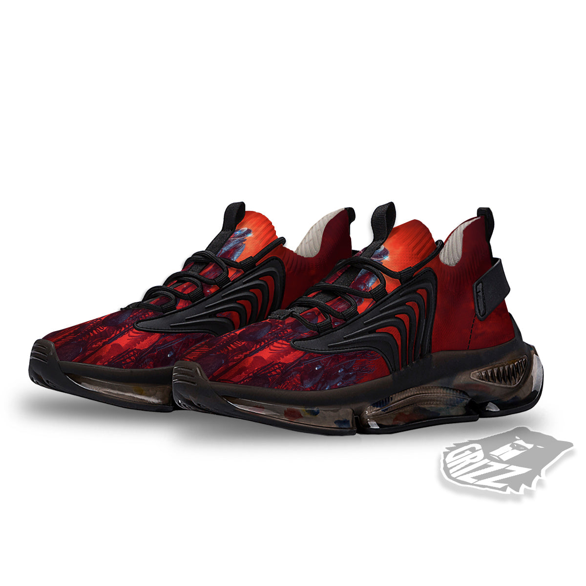 Red Robot And Skeleton Troop Print Black Gym Shoes-grizzshop