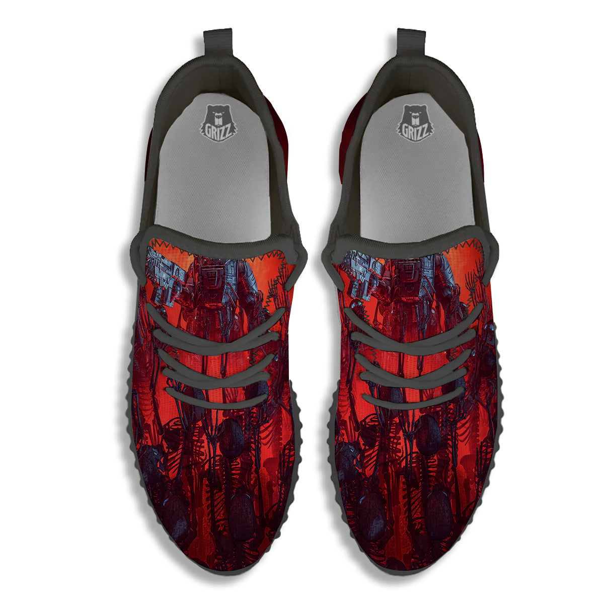 Red Robot And Skeleton Troop Print Black Walking Shoes-grizzshop