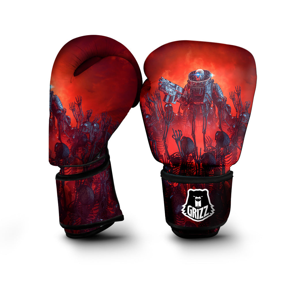 Red Robot And Skeleton Troop Print Boxing Gloves-grizzshop