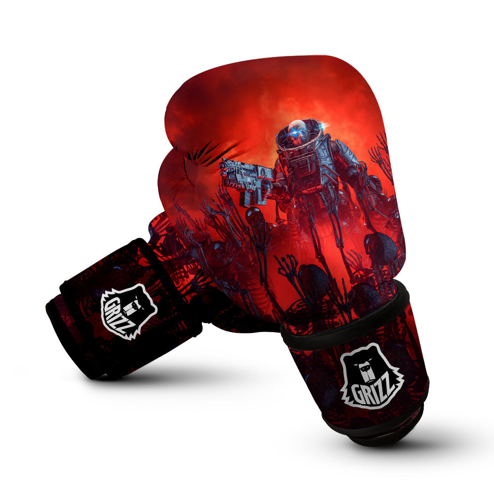 Red Robot And Skeleton Troop Print Boxing Gloves-grizzshop