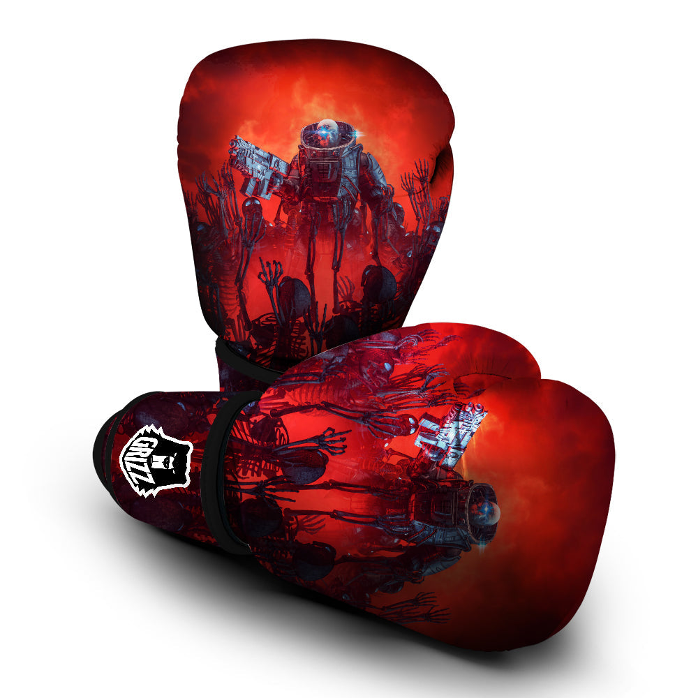 Red Robot And Skeleton Troop Print Boxing Gloves-grizzshop