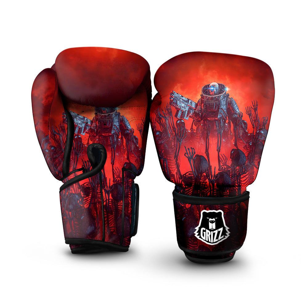 Red Robot And Skeleton Troop Print Boxing Gloves-grizzshop