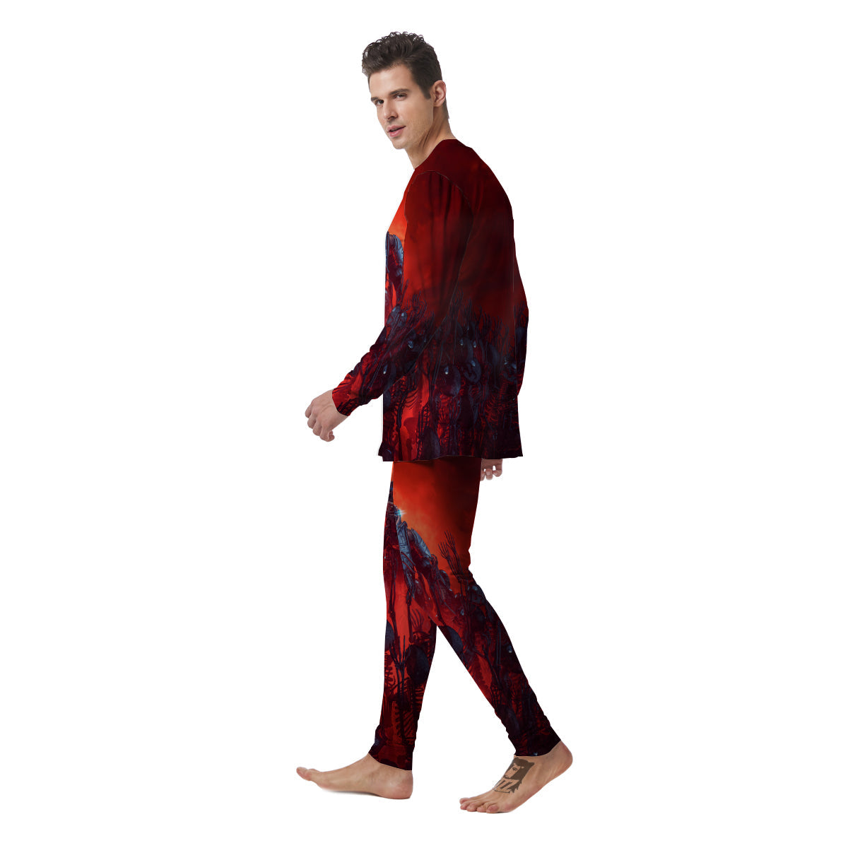 Red Robot And Skeleton Troop Print Men's Pajamas-grizzshop