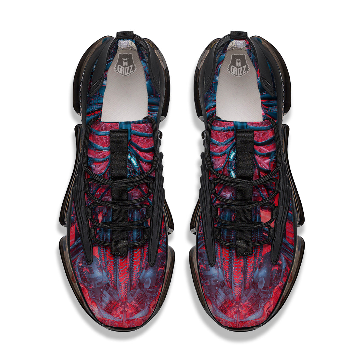 Red Robot Cyberpunk Print Black Gym Shoes-grizzshop