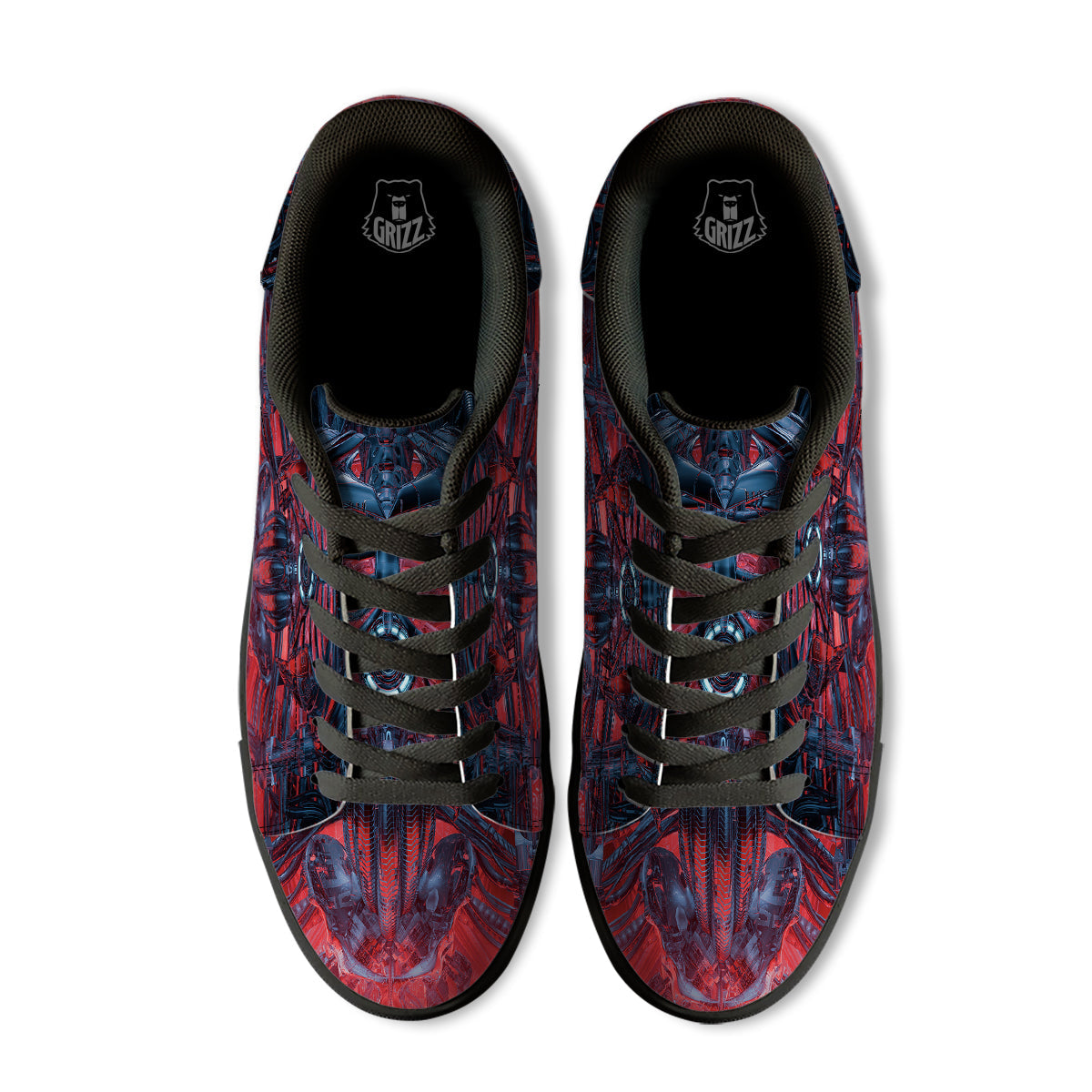 Red Robot Cyberpunk Print Black Low Top Sneakers-grizzshop