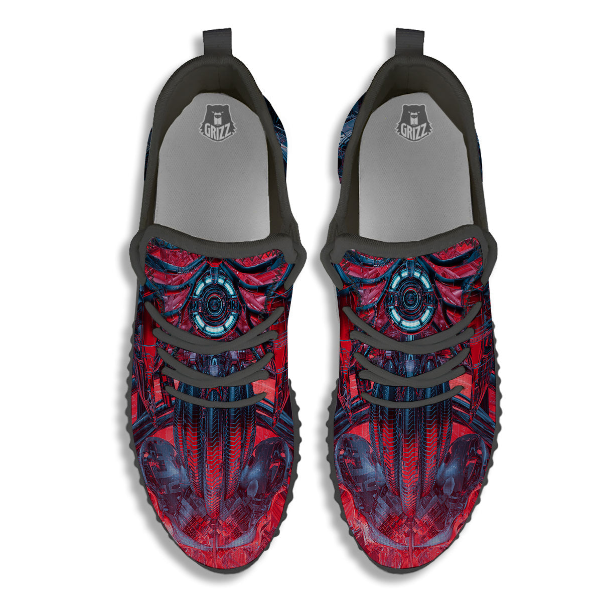 Red Robot Cyberpunk Print Black Walking Shoes-grizzshop