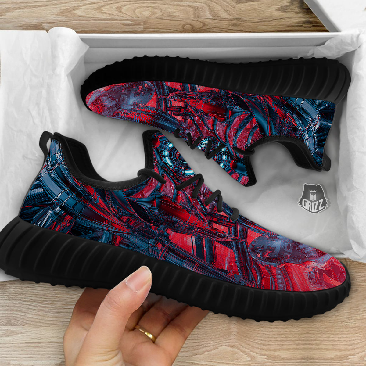 Red Robot Cyberpunk Print Black Walking Shoes-grizzshop