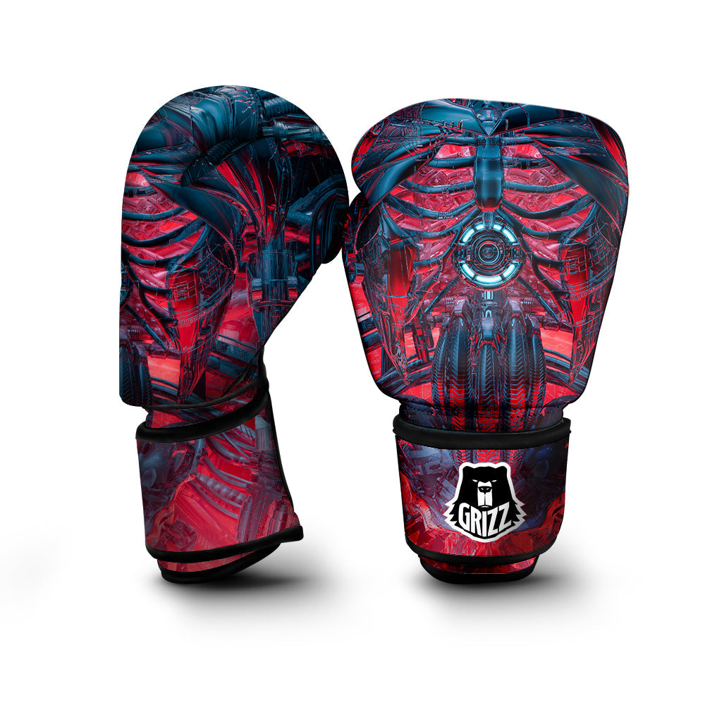 Red Robot Cyberpunk Print Boxing Gloves-grizzshop