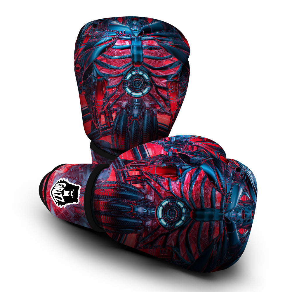Red Robot Cyberpunk Print Boxing Gloves-grizzshop
