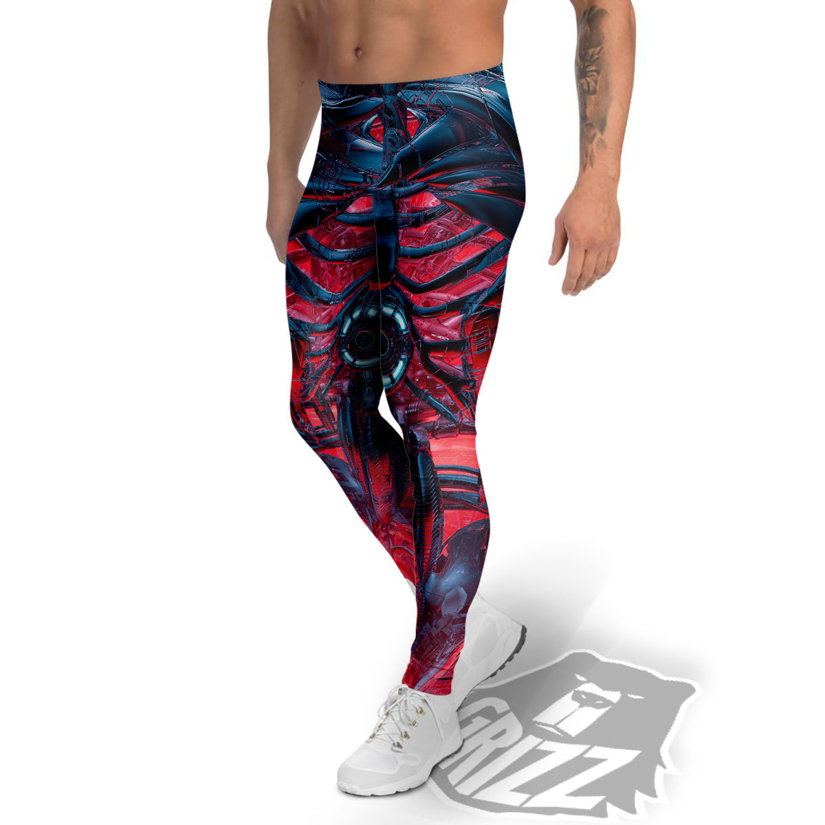 Red Robot Cyberpunk Print Men's Leggings-grizzshop