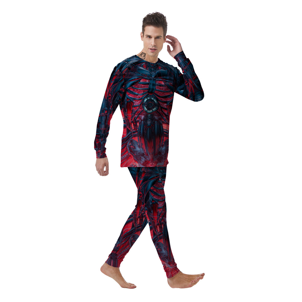 Red Robot Cyberpunk Print Men's Pajamas-grizzshop