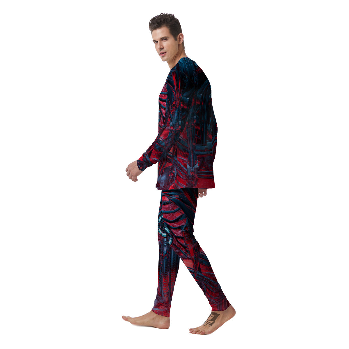 Red Robot Cyberpunk Print Men's Pajamas-grizzshop