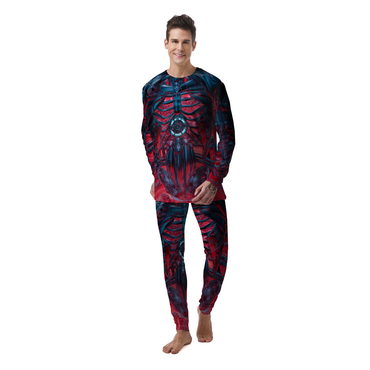 Red Robot Cyberpunk Print Men's Pajamas-grizzshop