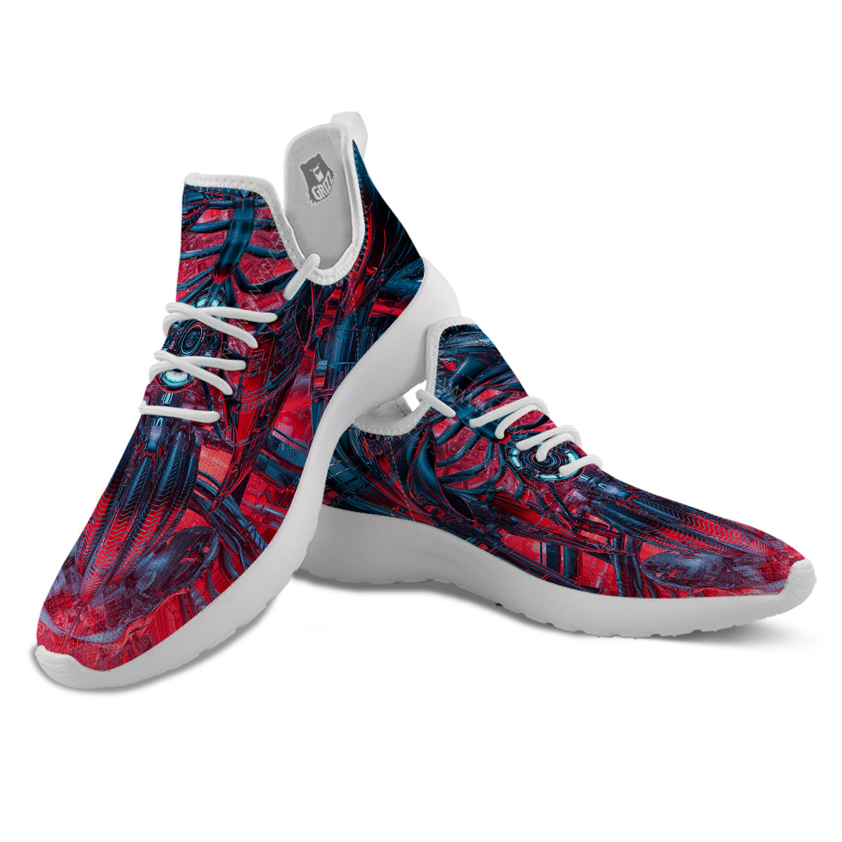 Red Robot Cyberpunk Print White Athletic Shoes-grizzshop