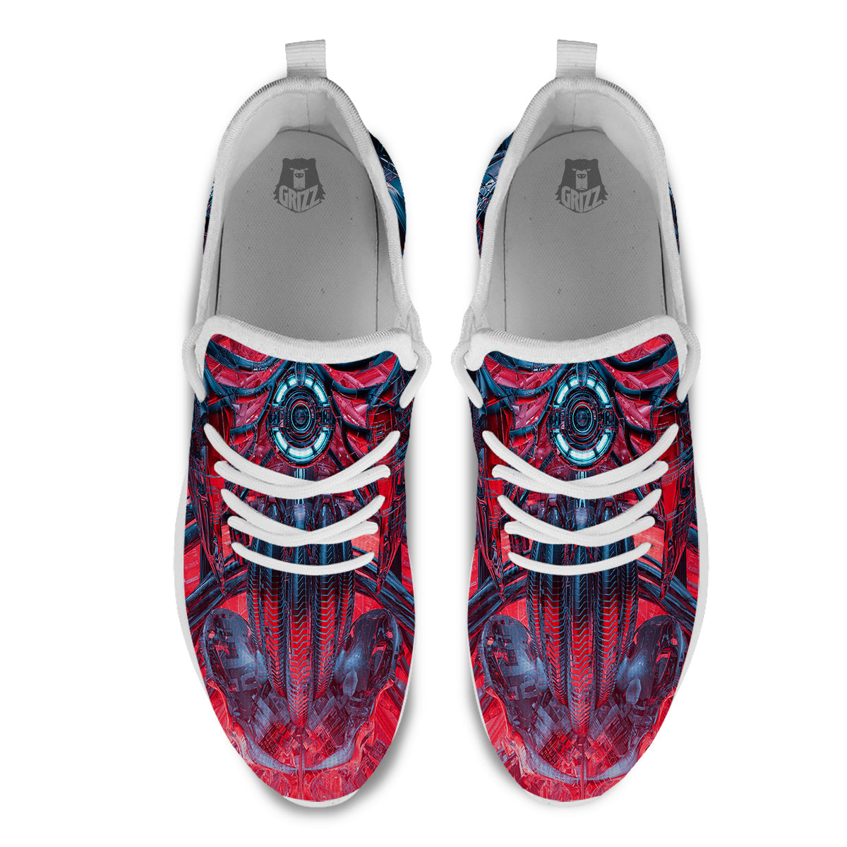 Red Robot Cyberpunk Print White Athletic Shoes-grizzshop