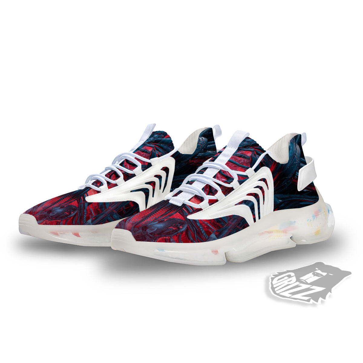 Red Robot Cyberpunk Print White Gym Shoes-grizzshop