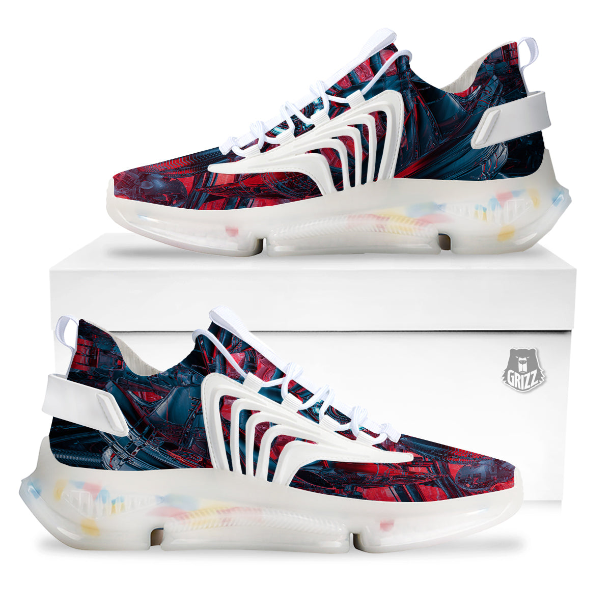 Red Robot Cyberpunk Print White Gym Shoes-grizzshop