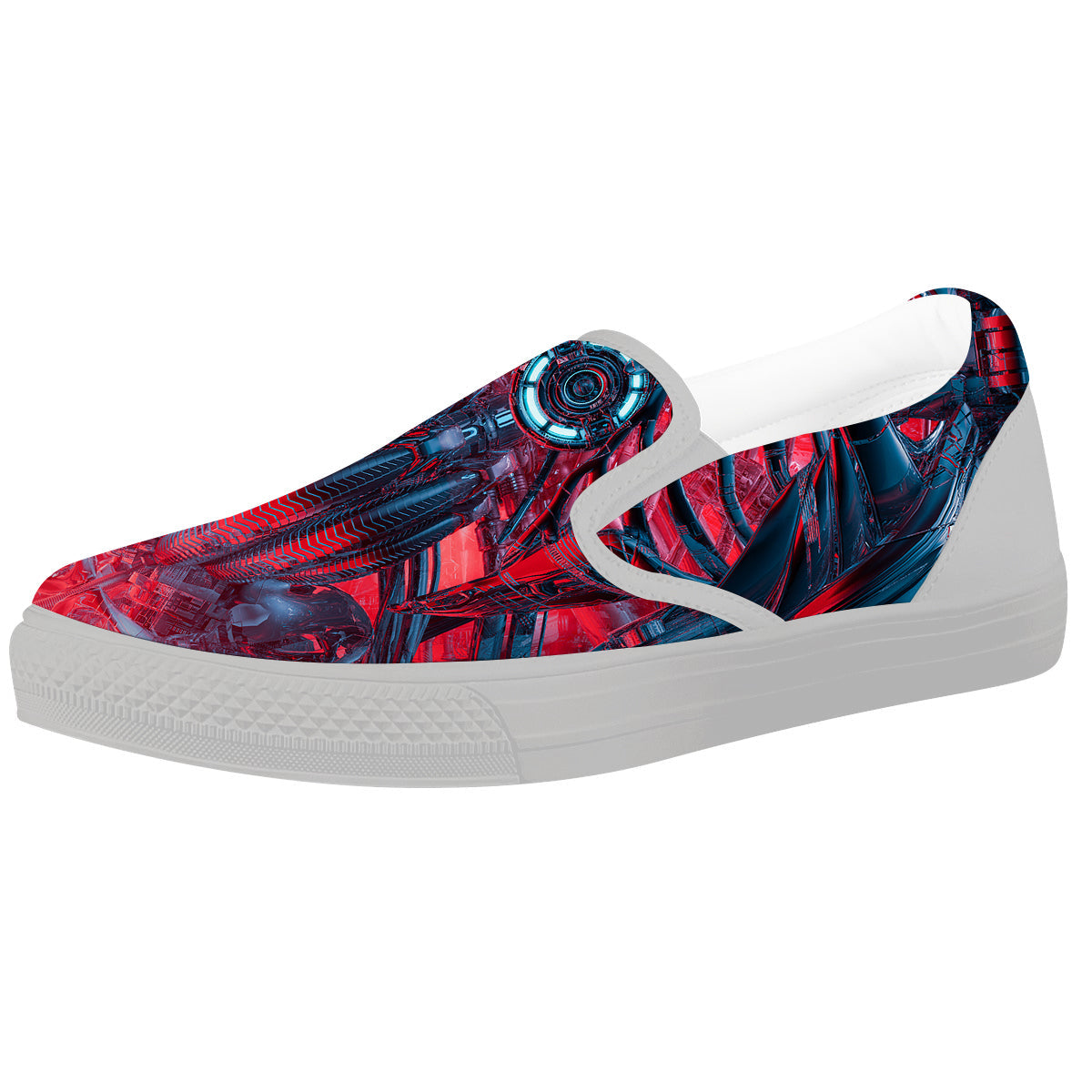 Red Robot Cyberpunk Print White Slip On Shoes-grizzshop