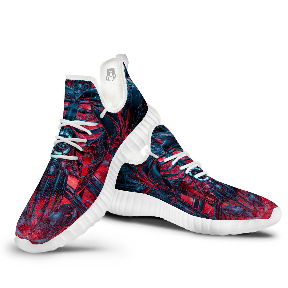Red Robot Cyberpunk Print White Walking Shoes-grizzshop