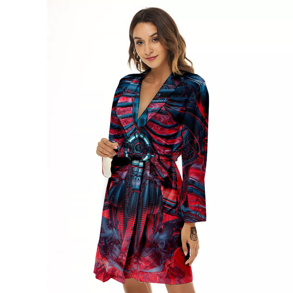 Red Robot Cyberpunk Print Women's Robe-grizzshop