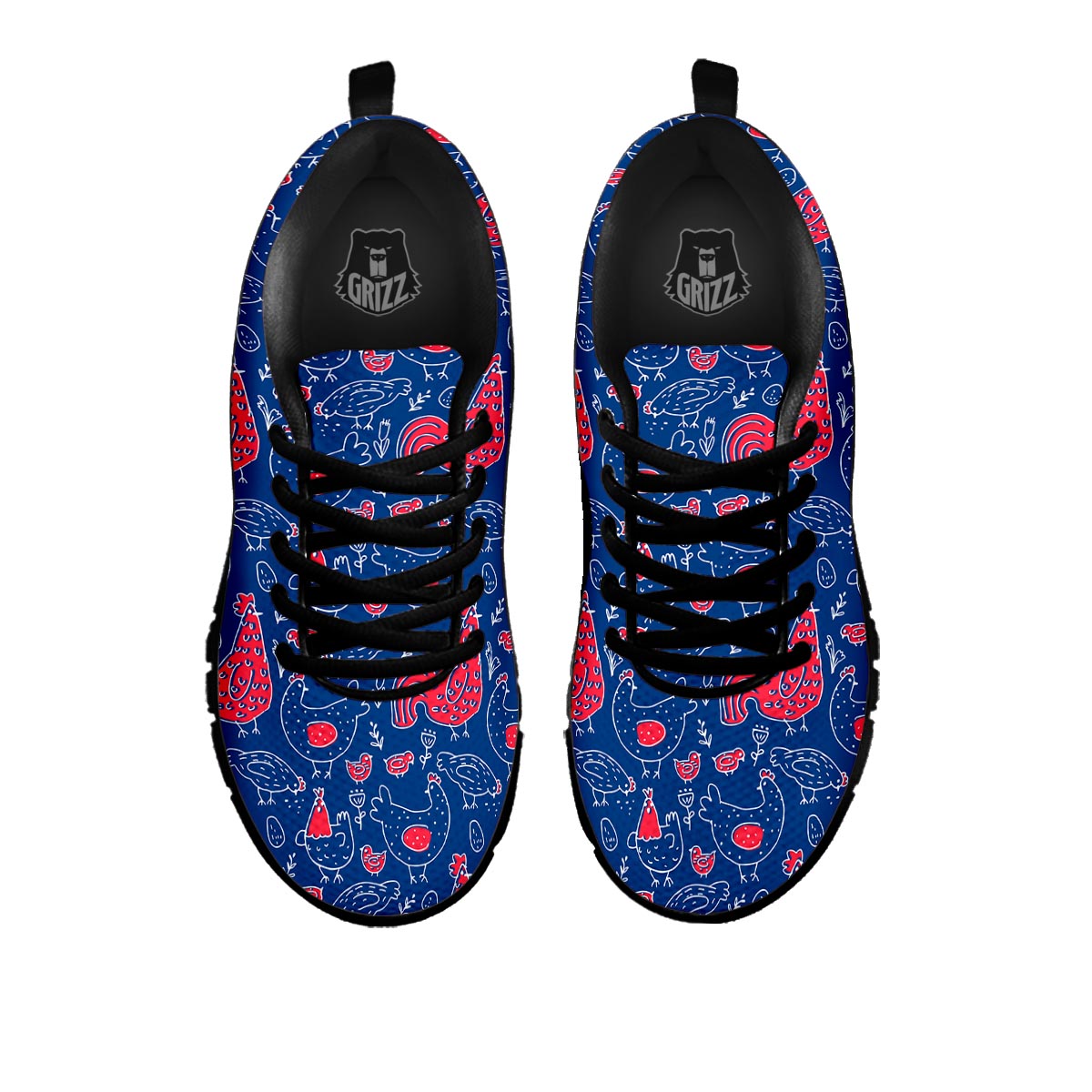 Red Rooster Blue Print Pattern Black Sneaker-grizzshop