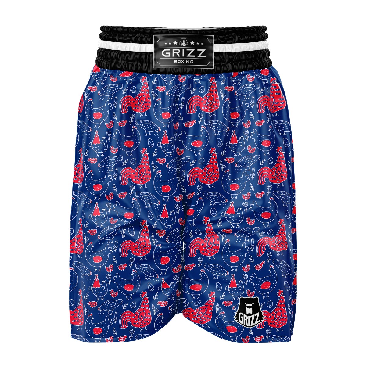 Red Rooster Blue Print Pattern Boxing Shorts-grizzshop