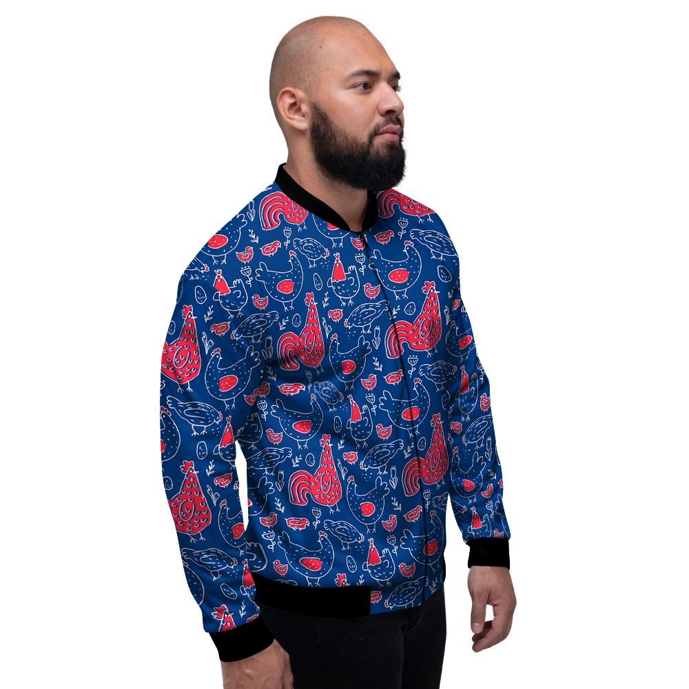 Red Rooster Blue Print Pattern Men's Bomber Jacket-grizzshop
