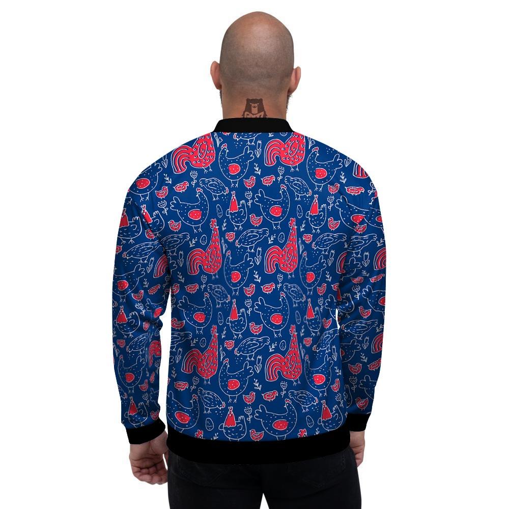 Red Rooster Blue Print Pattern Men's Bomber Jacket-grizzshop