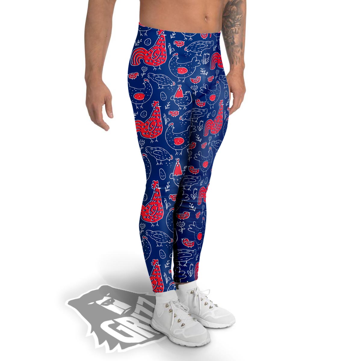 Red Rooster Blue Print Pattern Men's Leggings-grizzshop