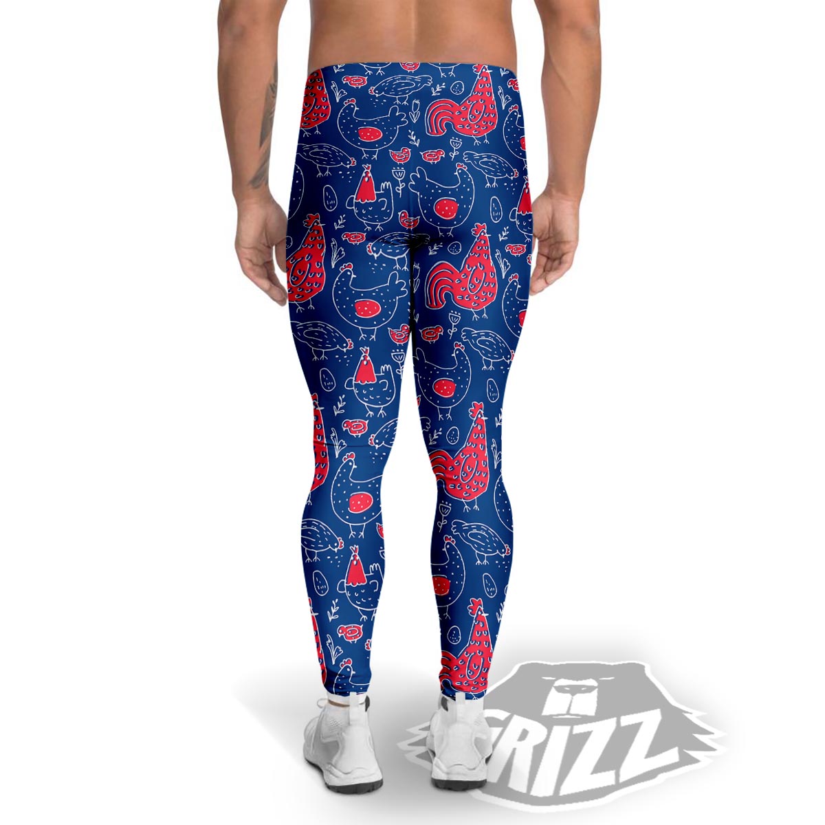 Red Rooster Blue Print Pattern Men's Leggings-grizzshop
