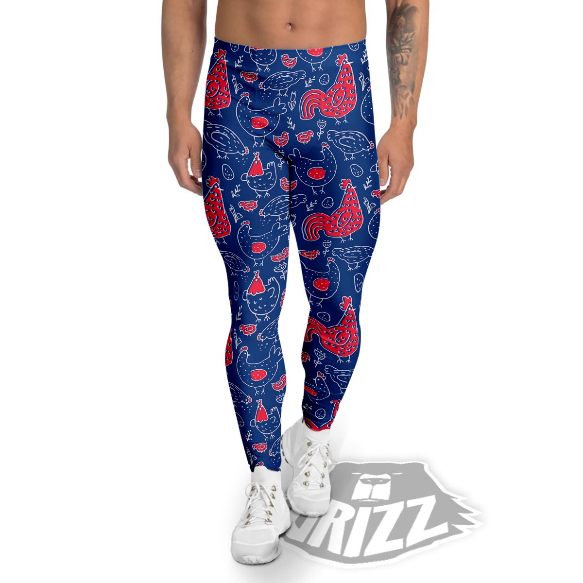 Red Rooster Blue Print Pattern Men's Leggings-grizzshop