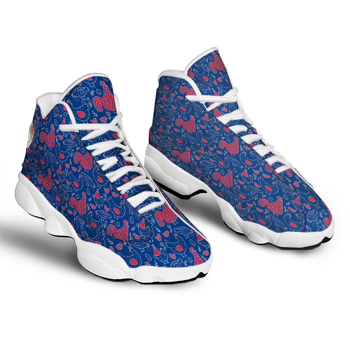 Red Rooster Blue Print Pattern White Basketball Shoes-grizzshop