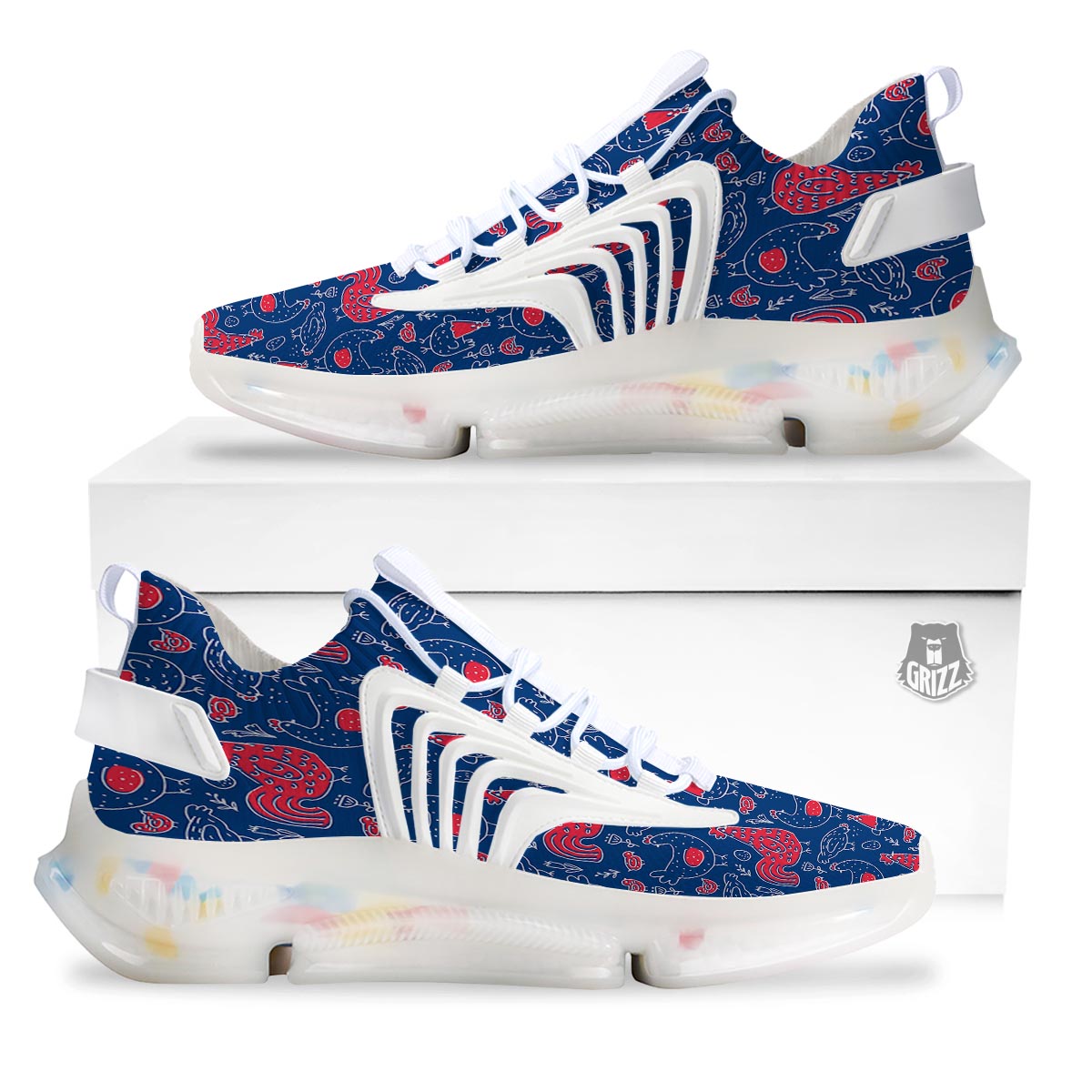 Red Rooster Blue Print Pattern White Gym Shoes-grizzshop