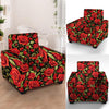 Red Rose Floral Armchair Cover-grizzshop