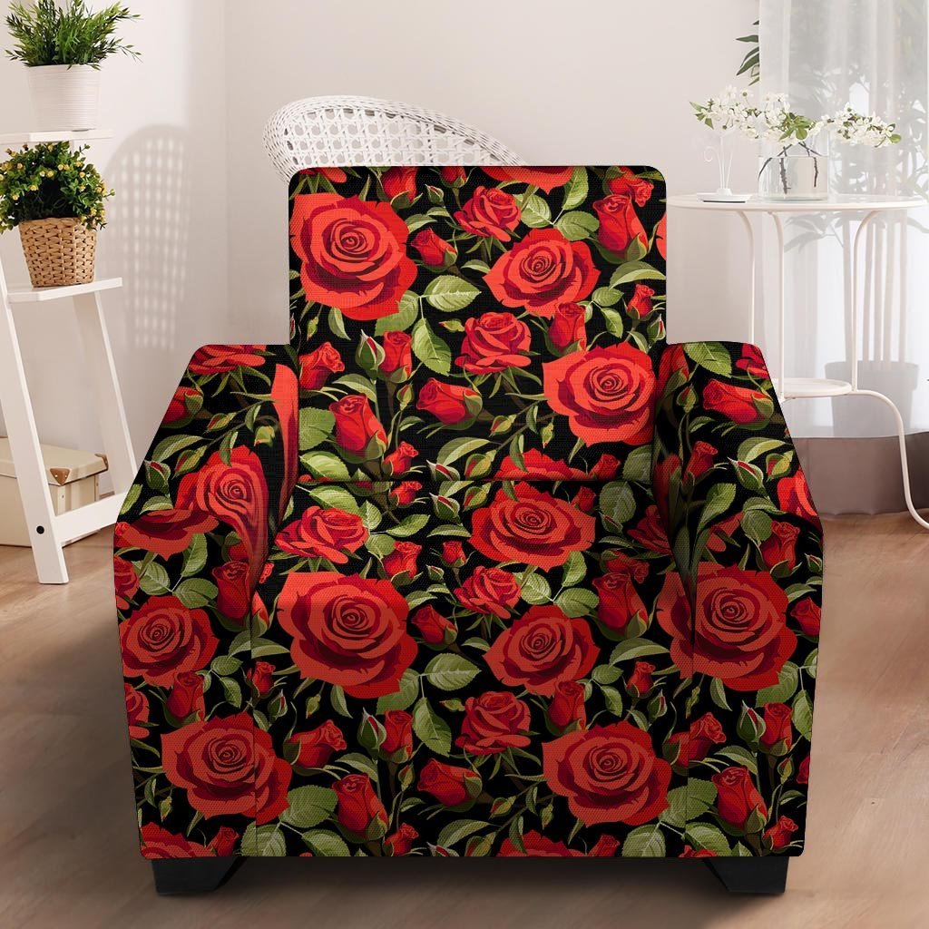 Red Rose Floral Armchair Cover-grizzshop