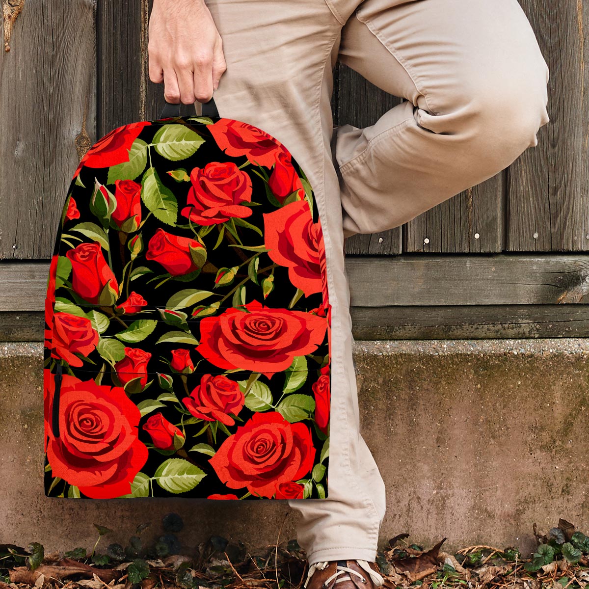 Red Rose Floral Backpack-grizzshop