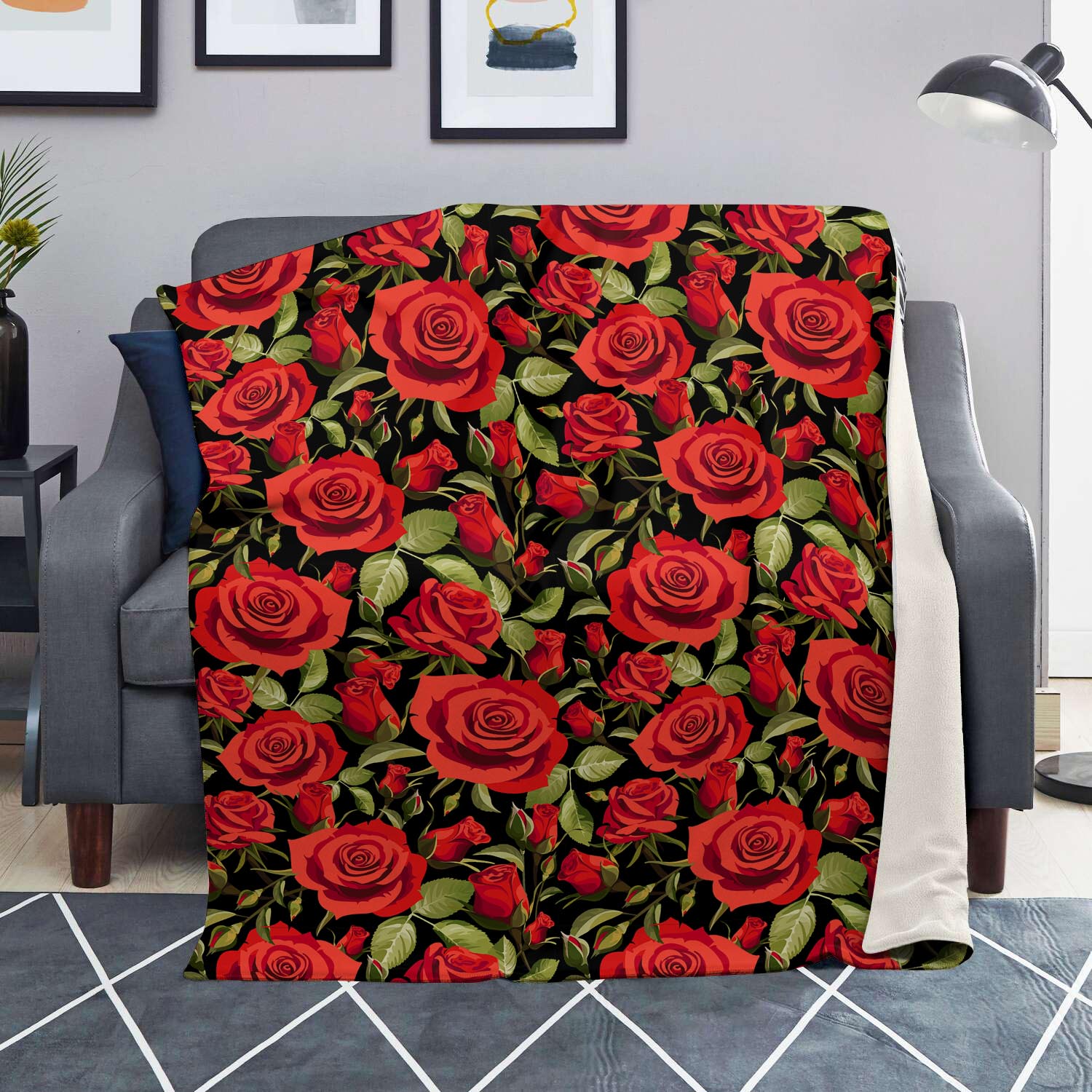 Red Rose Floral Blanket-grizzshop