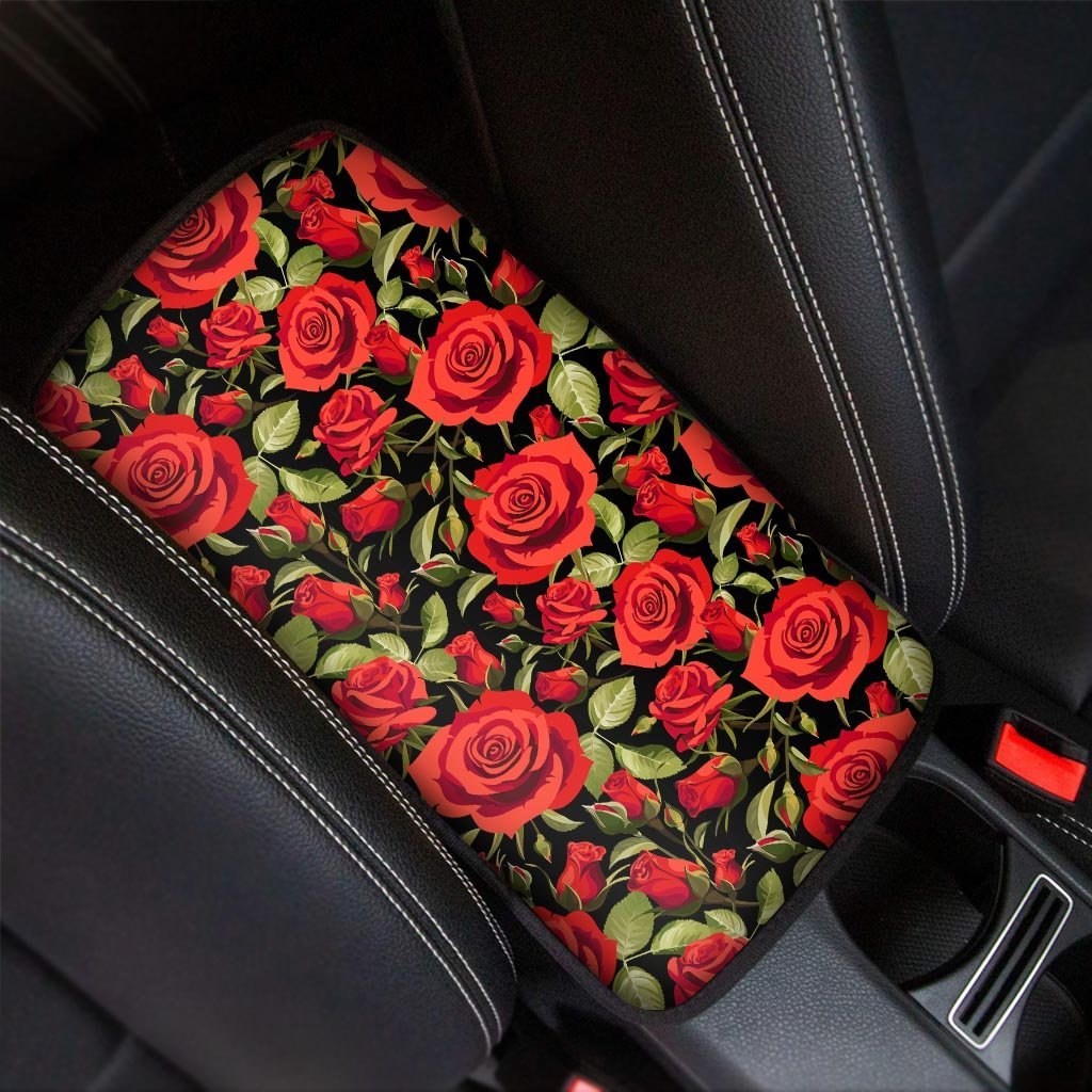 Red Rose Floral Car Console Cover-grizzshop