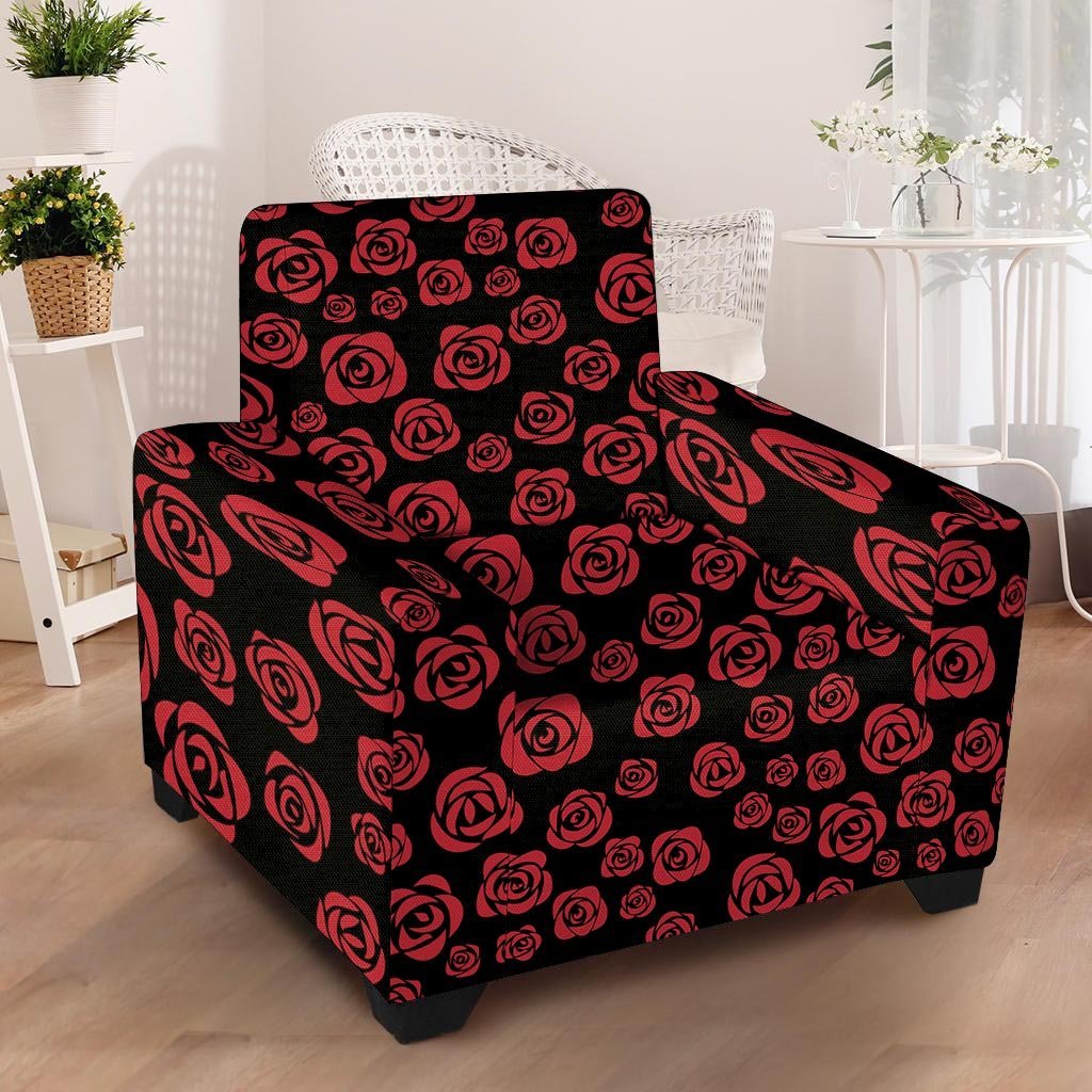 Red Rose Floral Doodle Armchair Cover-grizzshop