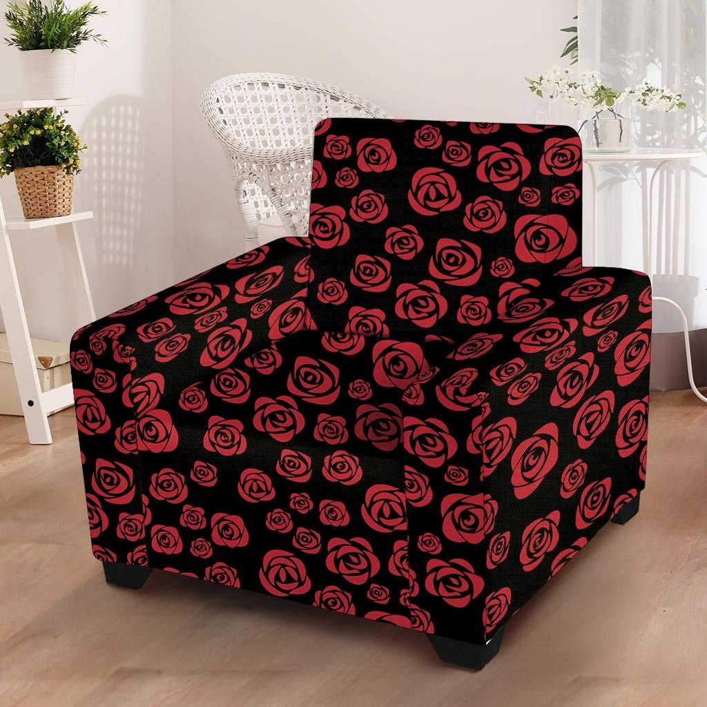 Red Rose Floral Doodle Armchair Cover-grizzshop